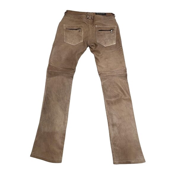 Balmain Paris Lamb Leather Moto Pants in Taupe - Picture 5 of 11
